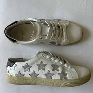 SAINT LAURENT court classic SL/06 low-top silver star women’s sneakers size 38